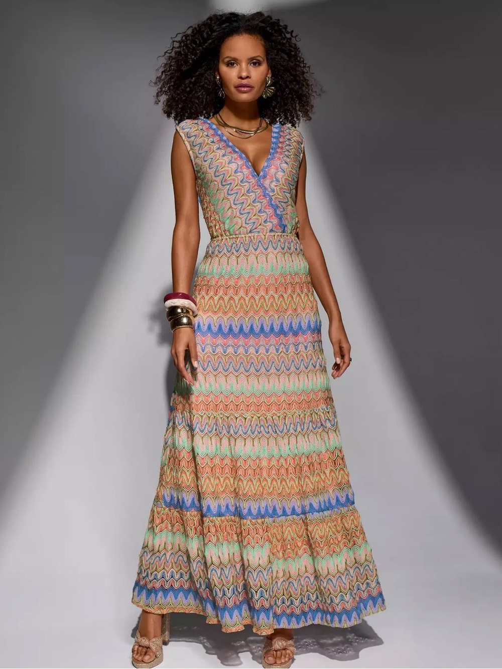 NWOT, Boston Proper, Size S, Color Shimmer V-Neck Zigzag Multicolor Maxi Dress